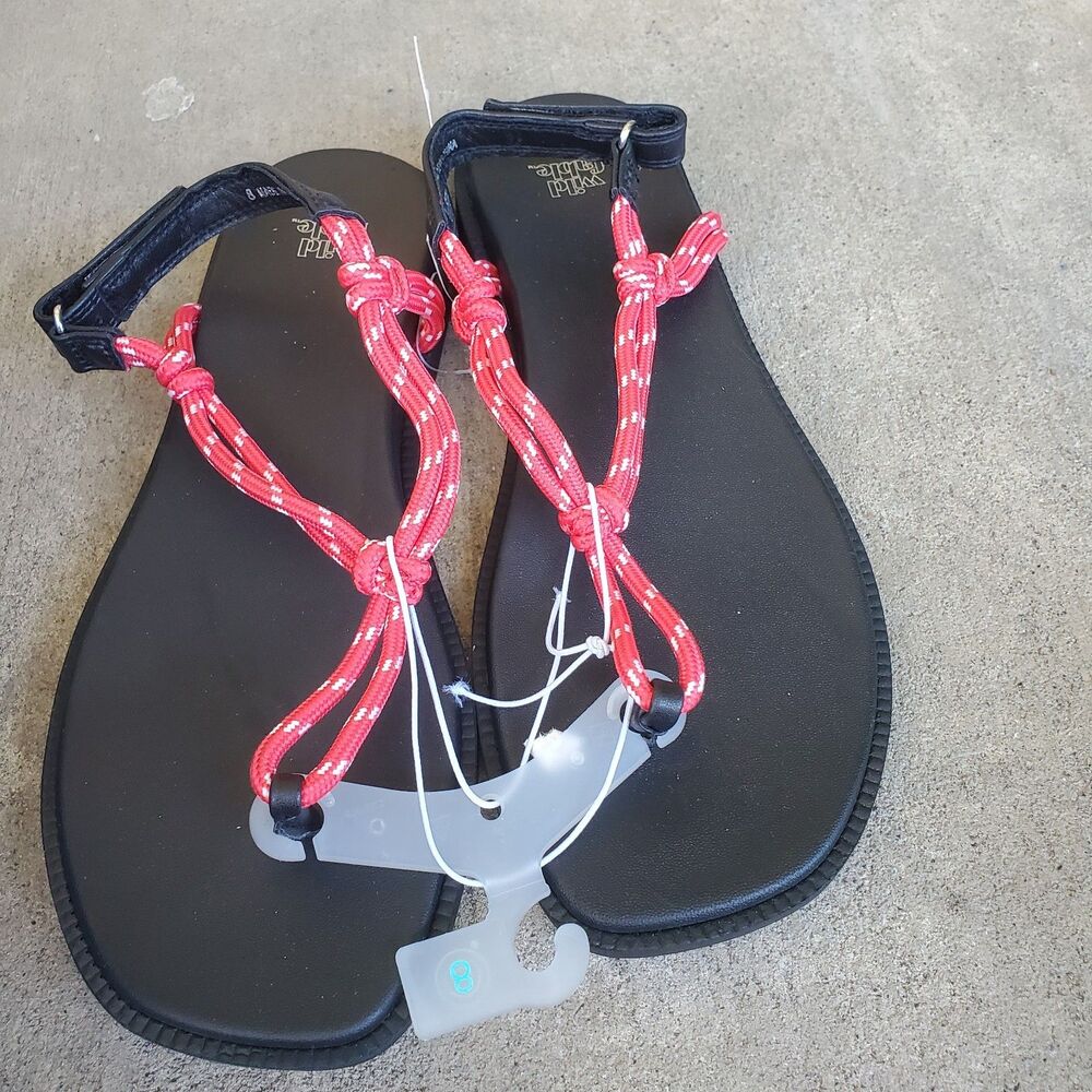 Wild Fable Womens Red Rope Strappy Thong Sandals Black Slingback Flat Size 8